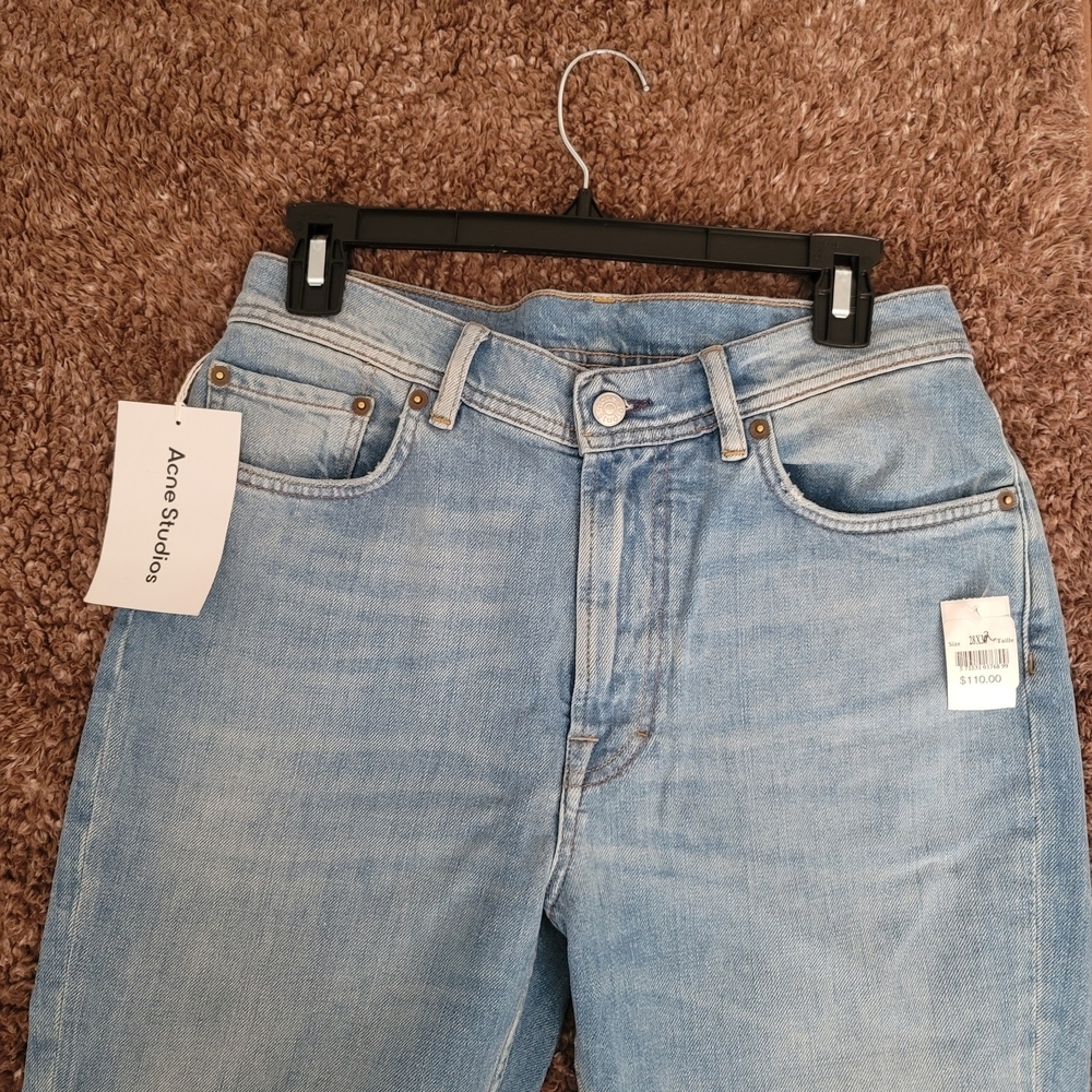 Acne Studio Light Blue Straight Leg Jeans with Subtle Fading | Size 28 X 32 - Picture 13 of 15